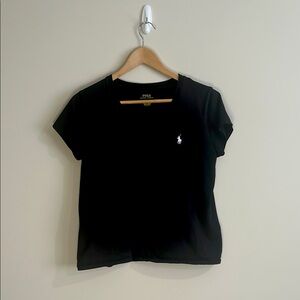 Polo by Ralph Lauren Black V-Neck Cap Sleeve Tee